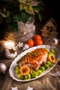Christmas dinner with brussels sprouts in orange sauce Royalty Free Stock Photo