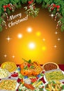 Christmas dinner invitation or greeting card design of winter holiday cuisine, roasted turkey and sweet pie