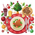 Christmas dinner meal table setting with a blank plate and Christmas decorations Royalty Free Stock Photo
