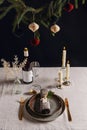 christmas dinner party table serving at home Royalty Free Stock Photo