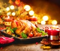 Christmas dinner. Roasted turkey. Winter holiday table Royalty Free Stock Photo