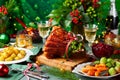 Christmas dinner with side dishes Royalty Free Stock Photo