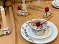 Christmas dinner table with decorative ornaments Royalty Free Stock Photo