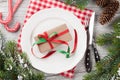 Christmas dinner table setting Royalty Free Stock Photo