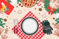 Christmas Dinner on wood table Vector Design.