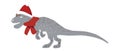 Christmas Dinosaur with red Santa hat and red scarf isolated on white backgound