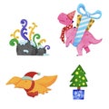 Christmas Dinosaur watercolor Set.illustration vector
