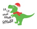 Christmas Dinosaur Wearing Santa hat and Red Scarf