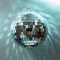 Christmas disco ball with rays on neon blue. Creative Xmas pattern with copy space Royalty Free Stock Photo