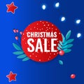 Christmas discount banners with winter decorations and light garland and stars. Season sale concept.