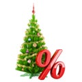 Christmas Discount and Sale concept. Christmas tree with percent sign. 3D rendering Royalty Free Stock Photo