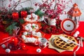 Christmas dishes, cutlery and decor in red and white