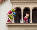 Christmas display on a home with Grinch and Cindy Lou Who statues in Highland Park in Dallas, Texas Royalty Free Stock Photo