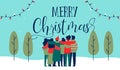 Christmas diverse friend group hug greeting card Royalty Free Stock Photo