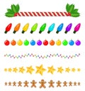 Christmas dividers collection. Vector holiday ornamental borders set. Celebration separation lines with candy cane,holly berry, Royalty Free Stock Photo
