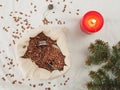 Christmas divination. Traditional fortune-telling for the new year. Top view Royalty Free Stock Photo