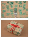 Christmas DIY tutorial showing how to create decorative stamps with a fork and paint. Unique personalized wrapping paper Royalty Free Stock Photo