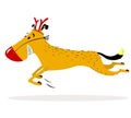 Christmas dog character in red-nosed deer costume.