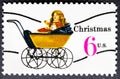 Christmas Doll Carriage in vintage USA stamp