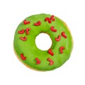 Christmas donut with green icing and sprinkles isolated on white background Royalty Free Stock Photo