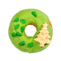 Christmas donut with green icing and sprinkles isolated on white Royalty Free Stock Photo