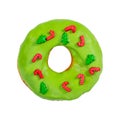 Christmas donut with green icing and sprinkles isolated on white Royalty Free Stock Photo