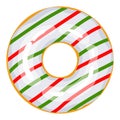 Christmas donut. Green, white, red donut are decorated with sweet festive stars and balloons. Cartoon Christmas sweetsX