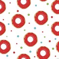 Christmas donut seamless pattern on white background, stock vector illustration. Royalty Free Stock Photo