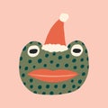 Christmas doodle character frog Santa childish cartoon boho naive funky handdrawn style art vector