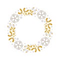 Christmas doodle hand drawn vector wreath floral branch and snowflakes frame for text decoration. Cute Scandinavian Royalty Free Stock Photo