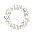 Christmas doodle hand drawn vector wreath snowflakes, fir tree and deer frame for text decoration. Cute holiday Royalty Free Stock Photo