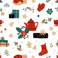 Christmas doodle pattern. Winter holiday home decor, seamless texture. Xmas tree. Wrapping paper, textile and New Year