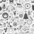 Christmas doodle seamless pattern with hand drawn xmas scribbles. New year, winter holiday season cute doodles vector Royalty Free Stock Photo