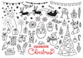 Christmas doodle set of characters and decorations Royalty Free Stock Photo