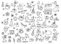 Christmas doodle set isolated with clipping path on white background in children handdraw pencil drawing sketch style for design Royalty Free Stock Photo