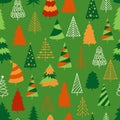 Christmas doodle tree New Year seamless pattern noel celebrate traditional symbol repeat background.