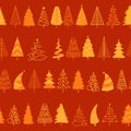 Christmas doodle tree New Year seamless pattern xmas traditional symbol winter repeat noel design