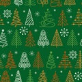 Christmas doodle tree New Year seamless pattern xmas traditional symbol boundless repeat noel design