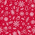 Christmas doodle white on red seamless pattern Royalty Free Stock Photo