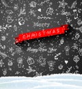 Christmas doodles on black chalkboard, seasonal theme