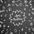 Christmas doodles on black chalkboard, seasonal theme