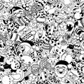 Christmas Doodles Funny and Cute Black and White Vector Seamless Pattern Design