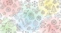 Christmas Doodles Seamless Pattern on Pastel Watercolor Background Royalty Free Stock Photo
