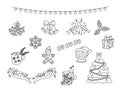 Christmas doodles vector set. Hand drawn black holiday elements isolated on white background. Christmas scribble outline objects Royalty Free Stock Photo