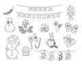 Christmas doodles vector set. Hand drawn black holiday elements isolated on white background. Christmas scribble outline objects Royalty Free Stock Photo