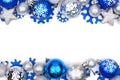 Blue and silver Christmas ornament double border over white Royalty Free Stock Photo