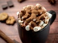 Christmas drink Hot chocolate with marshmallow and cinnamon sticks, cookies. Christmas winter concept. Close up Royalty Free Stock Photo