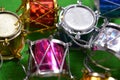 Christmas drums on green background. Royalty Free Stock Photo