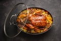 Christmas Duck Baked with Potatoes, Carrots and Oranges