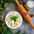 Christmas dumplings with decoration. Top view.